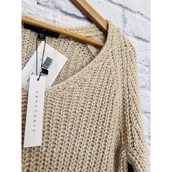 SANCTUARY NWT Chunky Knit Sweater Sz M Long Sleeve V-Neck Cotton/Alpaca Hi-Low - Picture 2 of 6